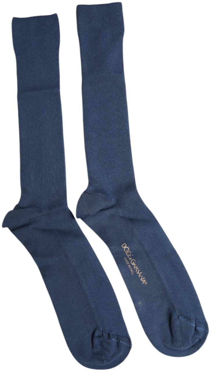 Dolce & Gabbana Blue Cotton DG Logo Over The Calf Socks Blauw