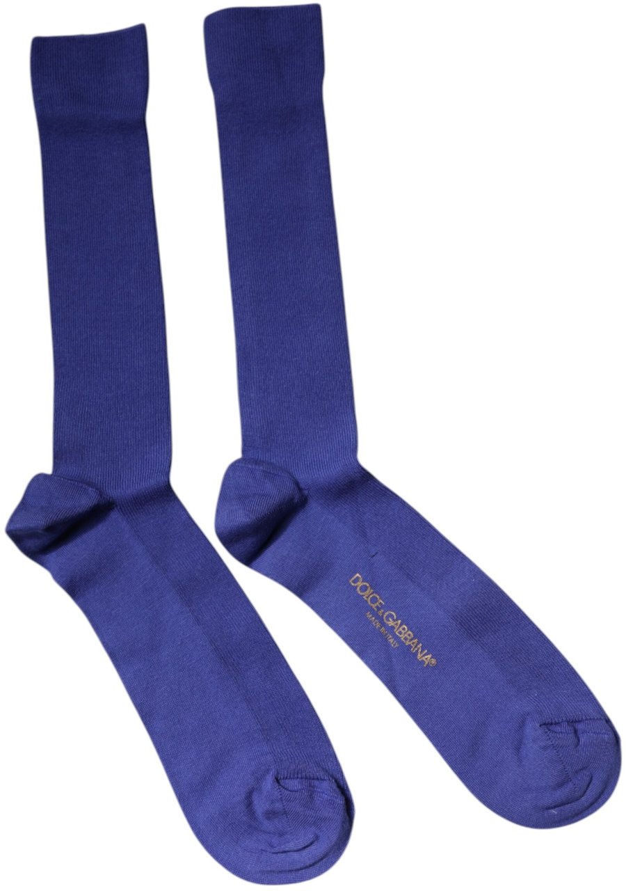 Dolce & Gabbana Purple Cotton Logo Over The Calf Socks Paars