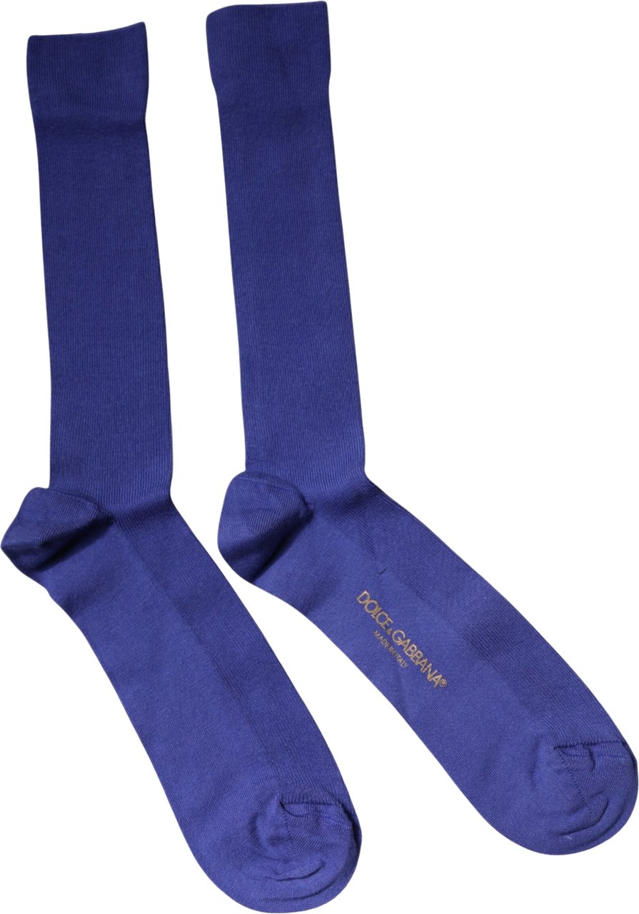 Dolce & Gabbana Purple Cotton Logo Over The Calf Socks Paars