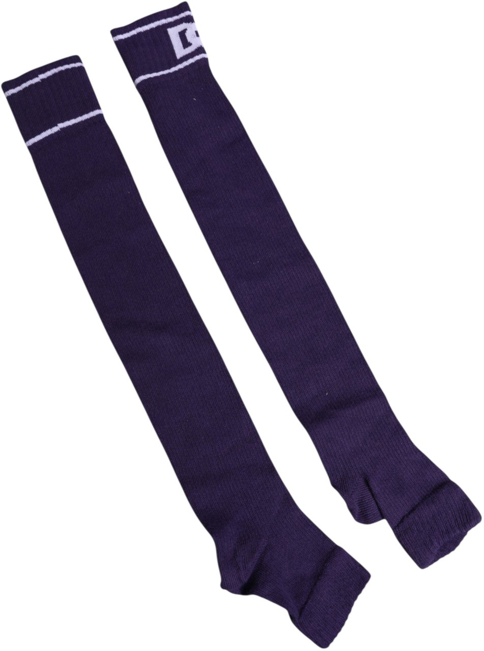 Dolce & Gabbana Purple Cotton DG Logo Print Open Toe Socks Paars