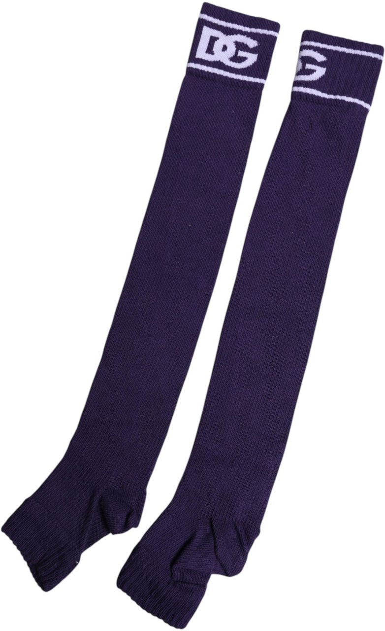 Dolce & Gabbana Purple Cotton DG Logo Print Open Toe Socks Paars