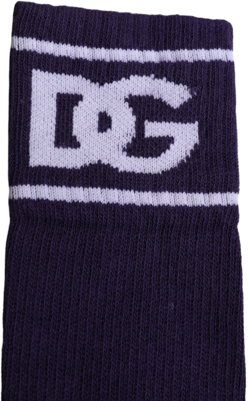Dolce & Gabbana Purple Cotton DG Logo Print Open Toe Socks Paars
