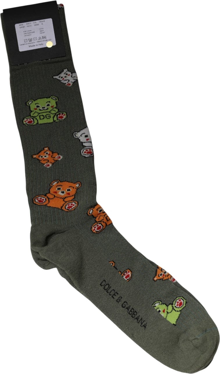 Dolce & Gabbana Green Nylon DG Bear Printed Mid Calf Socks Groen