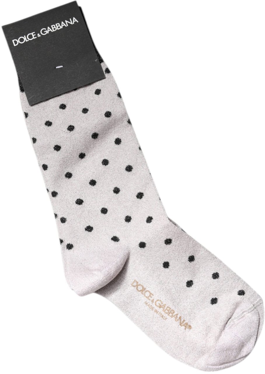 Dolce & Gabbana Gray Viscose Stretch Dotted Socks Grijs
