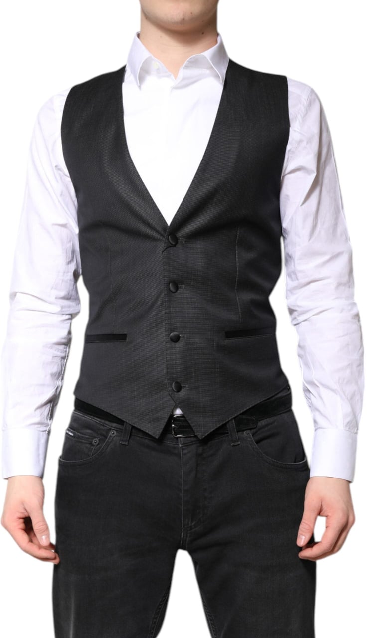 Dolce & Gabbana Black Wool Waistcoat Dress Formal Vest Zwart