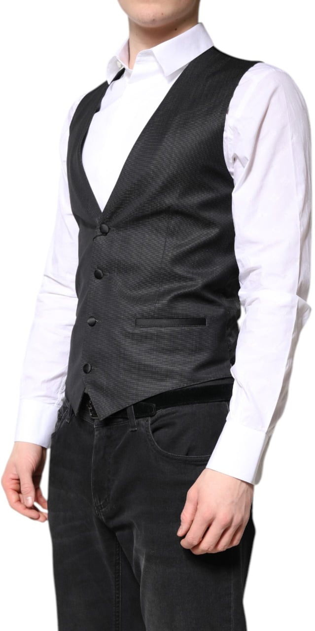 Dolce & Gabbana Black Wool Waistcoat Dress Formal Vest Zwart