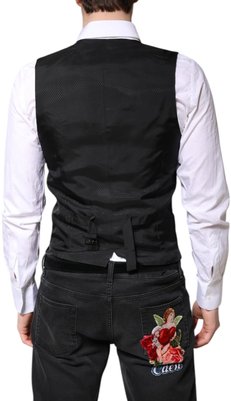 Dolce & Gabbana Black Wool Waistcoat Dress Formal Vest Zwart