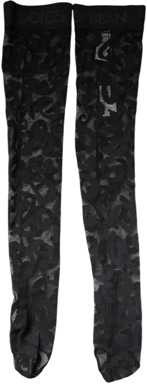 Dolce & Gabbana Black Floral Lace Cotton Stretch Stockings Socks Zwart