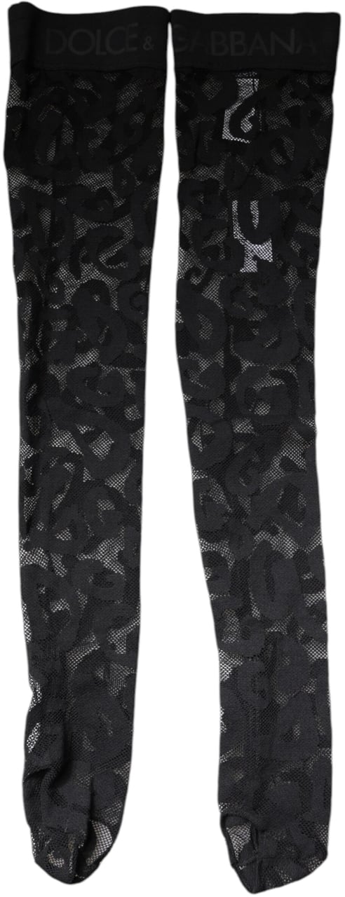 Dolce & Gabbana Black Floral Lace Cotton Stretch Stockings Socks Zwart
