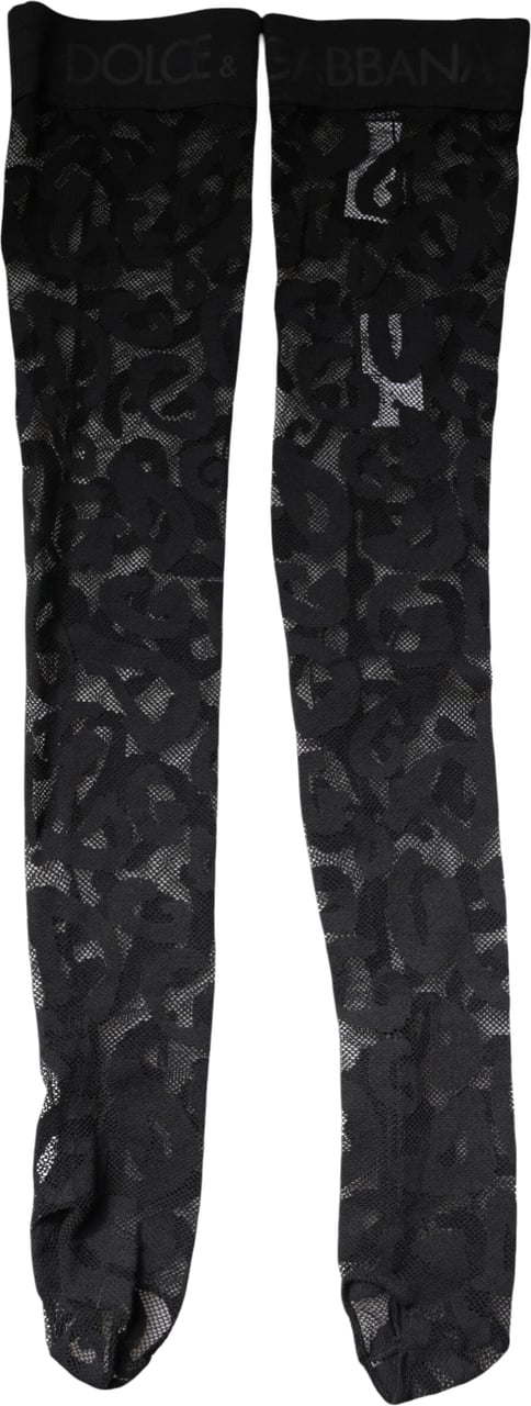 Dolce & Gabbana Black Floral Lace Cotton Stretch Stockings Socks Zwart