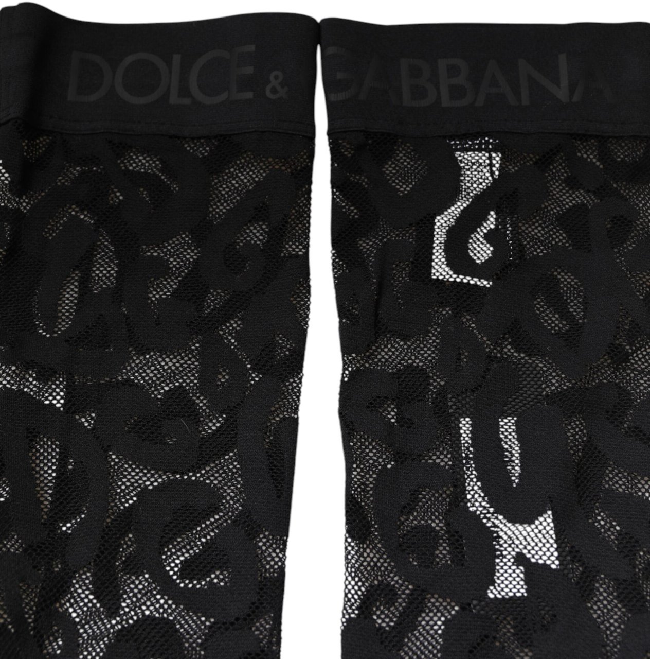 Dolce & Gabbana Black Floral Lace Cotton Stretch Stockings Socks Zwart