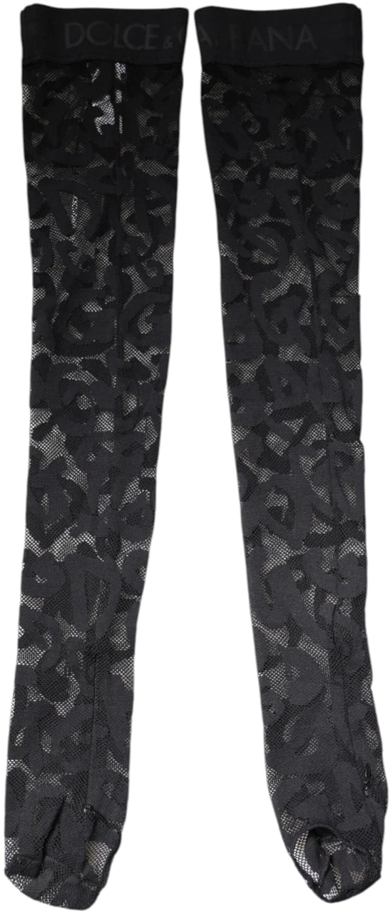 Dolce & Gabbana Black Floral Lace Cotton Stretch Stockings Socks Zwart