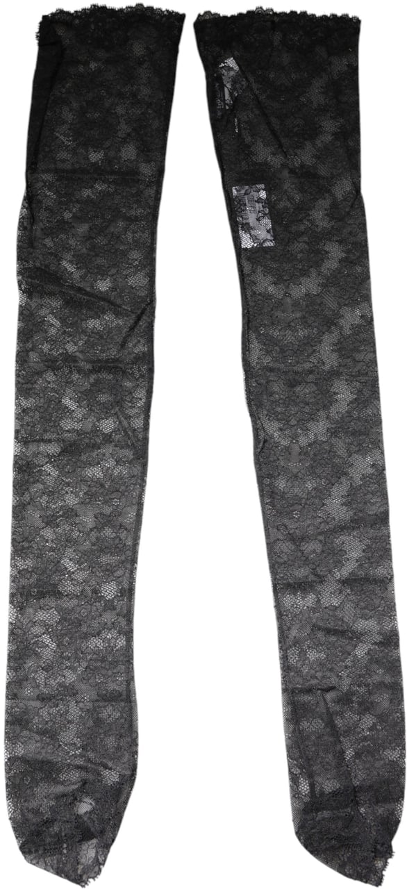 Dolce & Gabbana Black Floral Lace Cotton Stretch Stockings Socks Zwart
