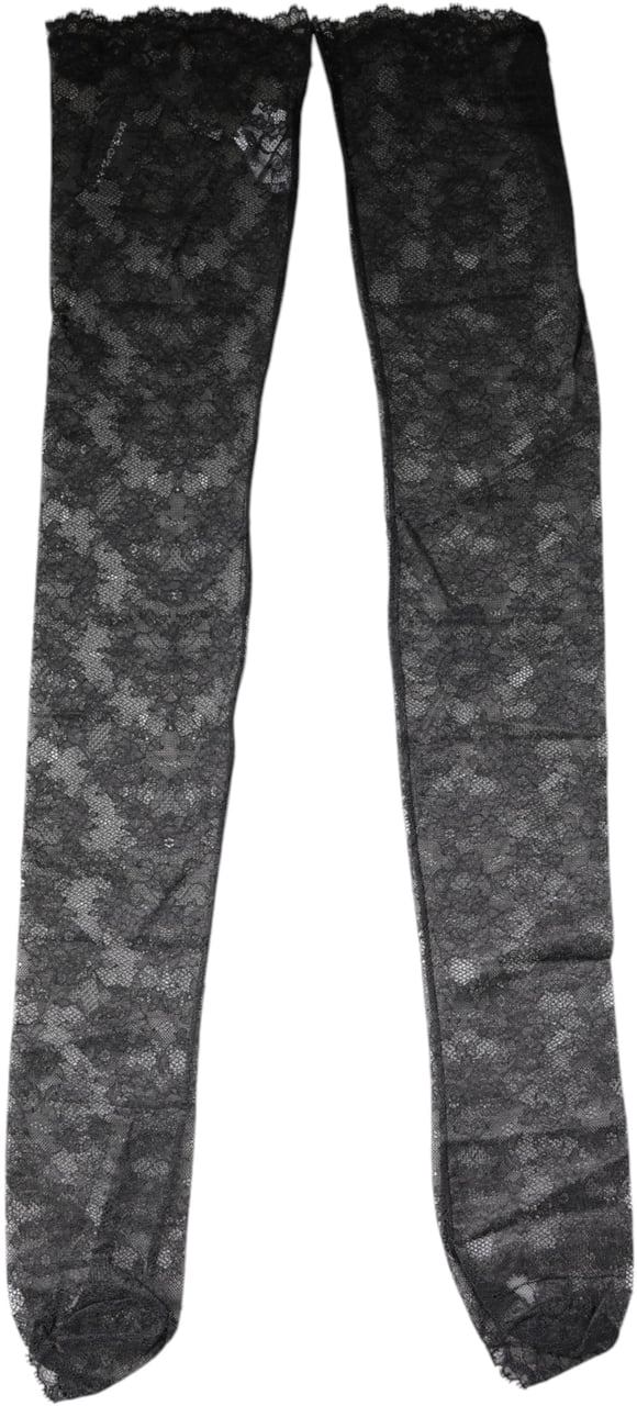 Dolce & Gabbana Black Floral Lace Cotton Stretch Stockings Socks Zwart