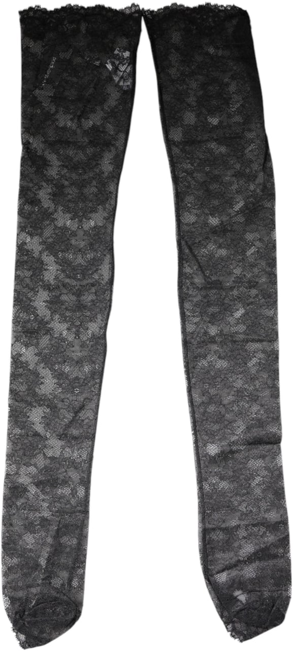 Dolce & Gabbana Black Floral Lace Cotton Stretch Stockings Socks Zwart