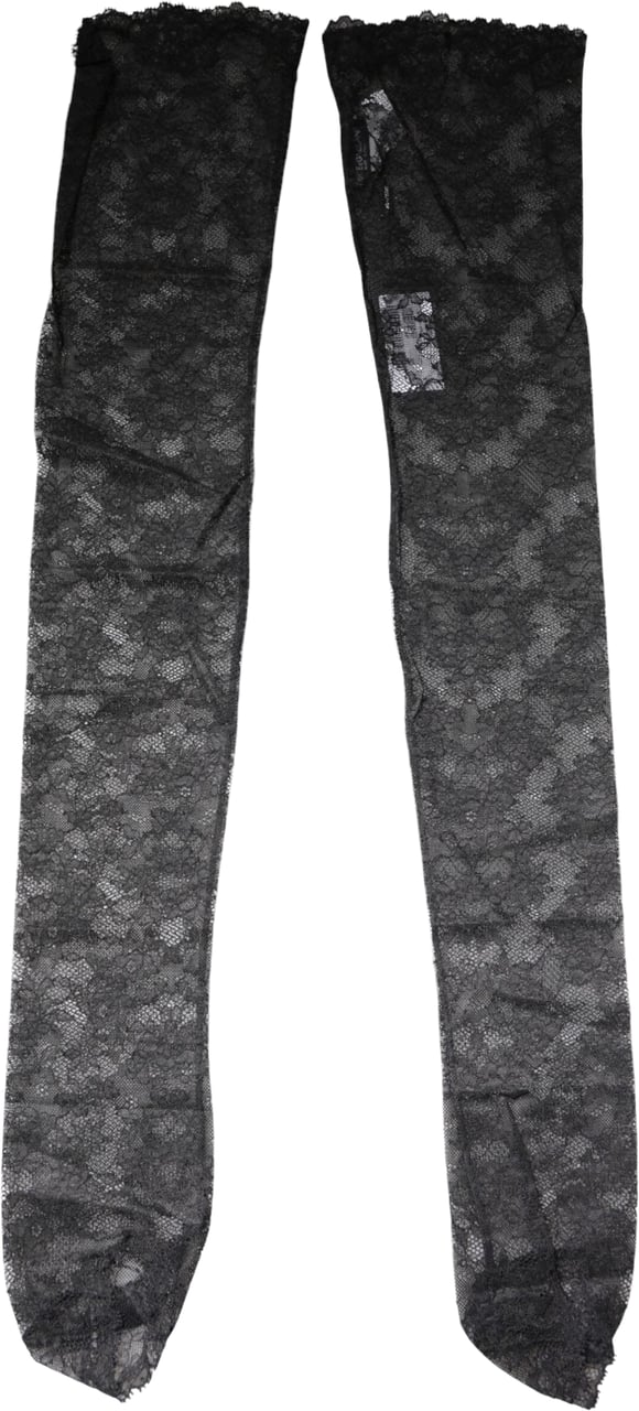 Dolce & Gabbana Black Floral Lace Cotton Stretch Stockings Socks Zwart