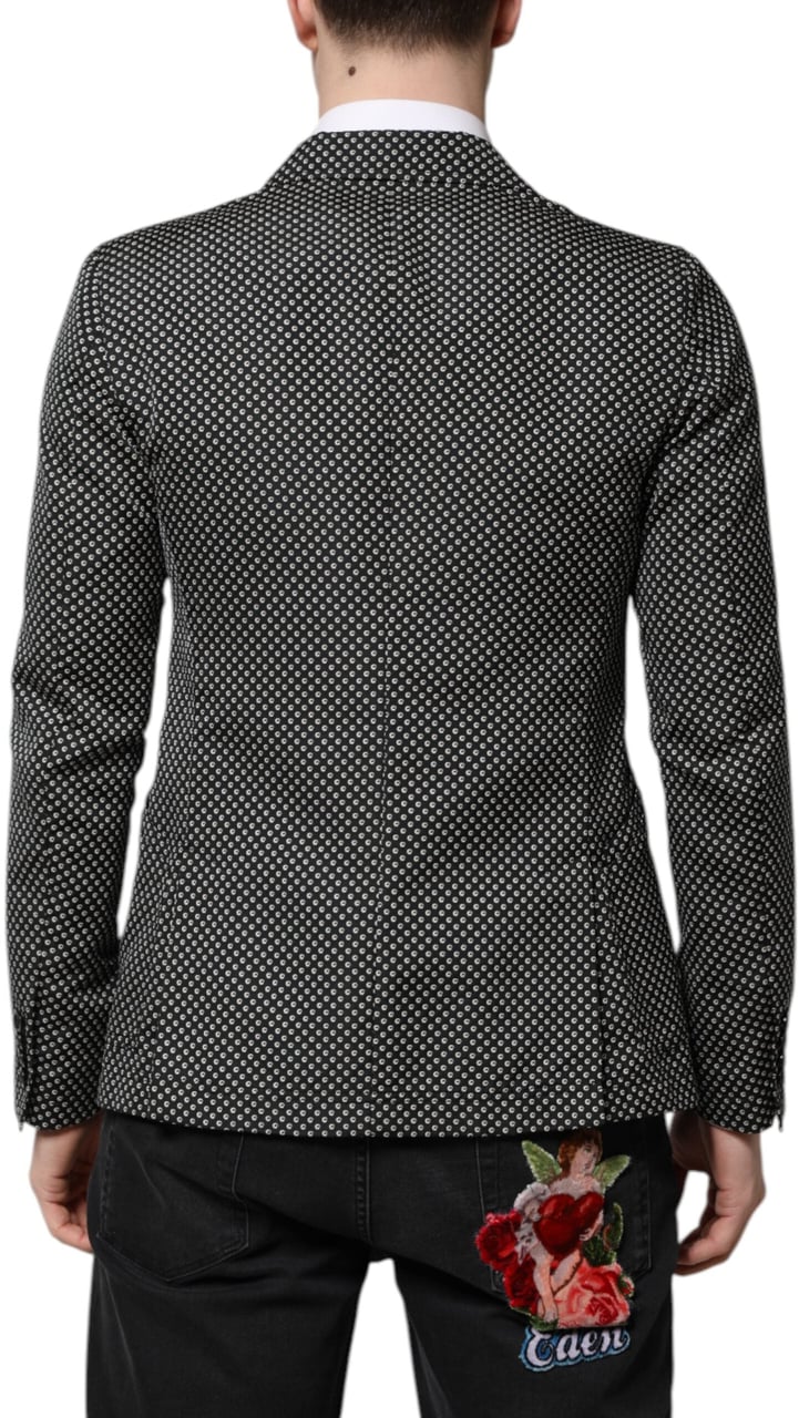 Dolce & Gabbana Black White Patterned Men Suit Coat Blazer Zwart