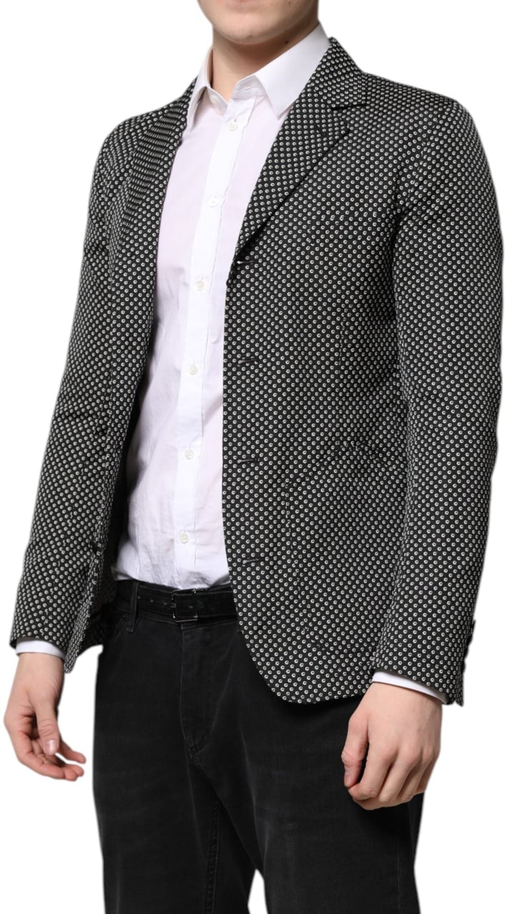 Dolce & Gabbana Black White Patterned Men Suit Coat Blazer Zwart