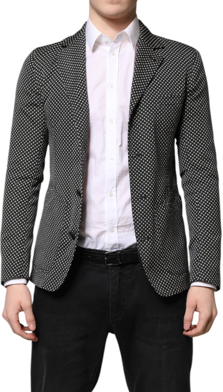 Dolce & Gabbana Black White Patterned Men Suit Coat Blazer Zwart