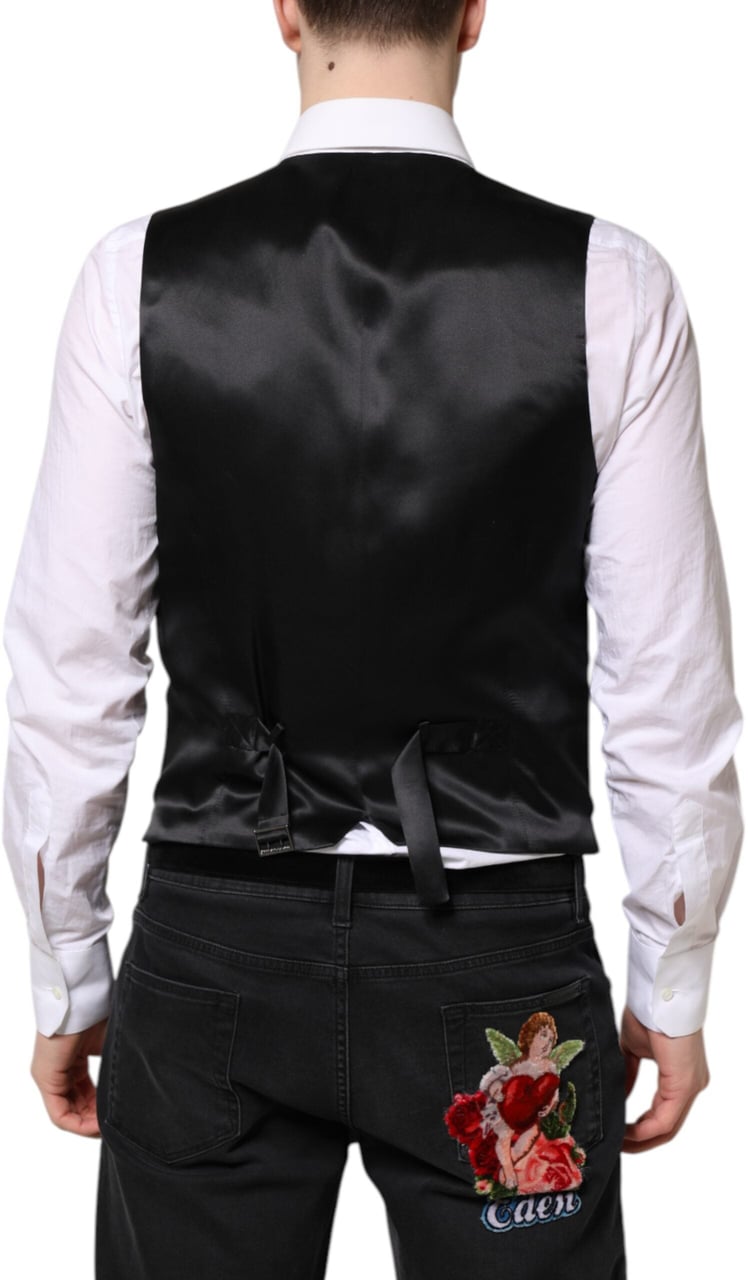 Dolce & Gabbana Black Wool Waistcoat Dress Formal Vest Zwart