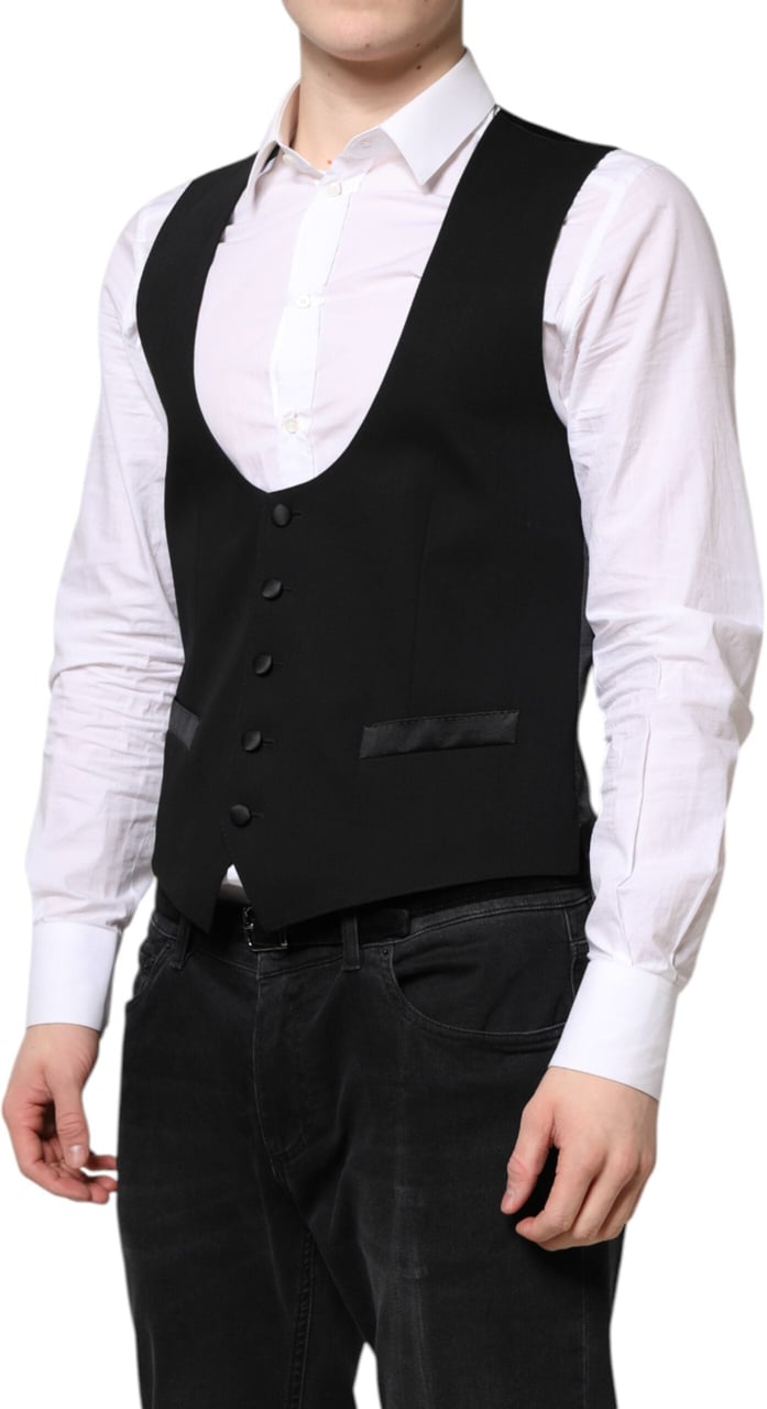 Dolce & Gabbana Black Wool Waistcoat Dress Formal Vest Zwart