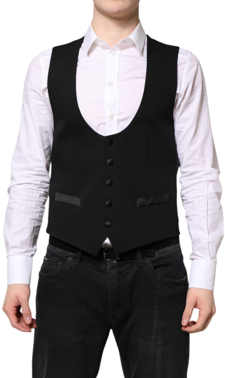 Dolce & Gabbana Black Wool Waistcoat Dress Formal Vest Zwart