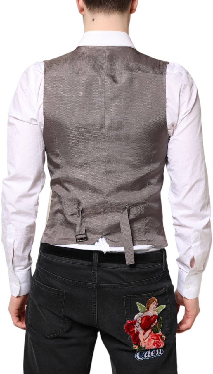 Dolce & Gabbana Beige Gray Dress Men Formal Waistcoat Vest Beige