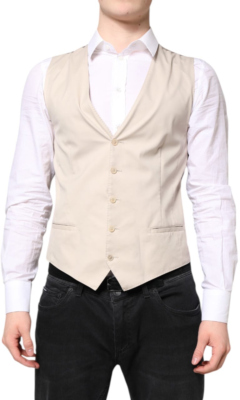 Dolce & Gabbana Beige Gray Dress Men Formal Waistcoat Vest Beige