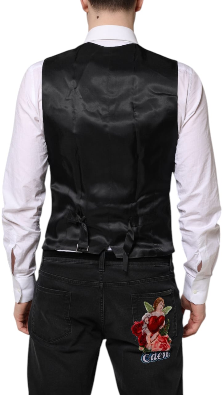 Dolce & Gabbana Black Wool Waistcoat Dress Formal Vest Zwart