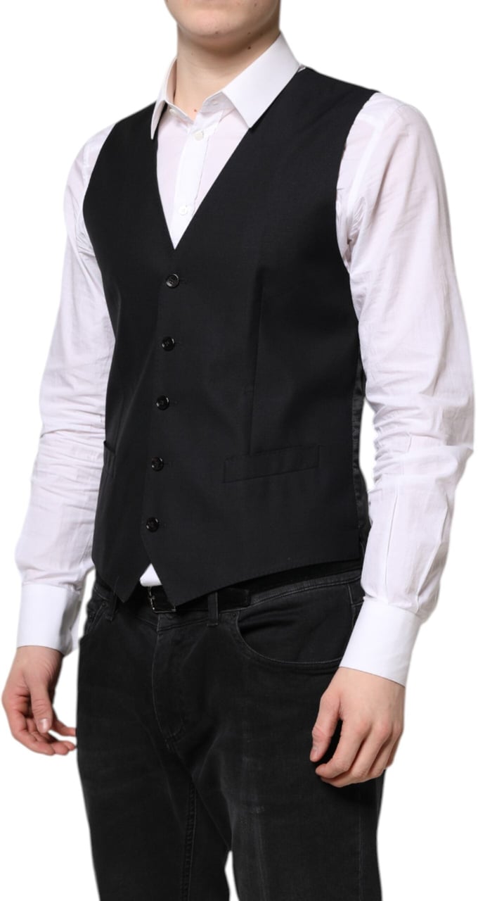 Dolce & Gabbana Black Wool Waistcoat Dress Formal Vest Zwart