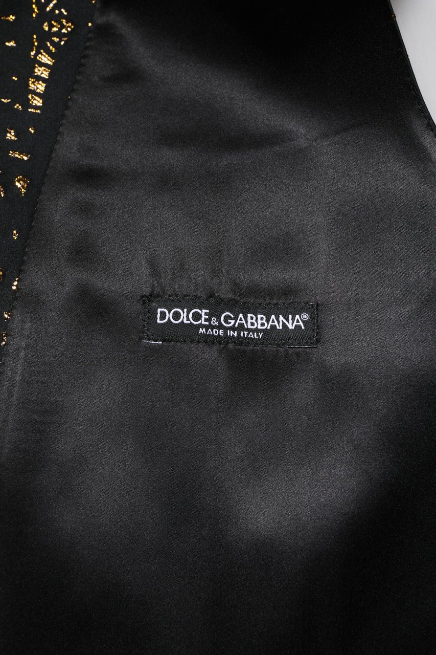 Dolce & Gabbana Black Lurex Dress Formal Men Waistcoat Vest Zwart