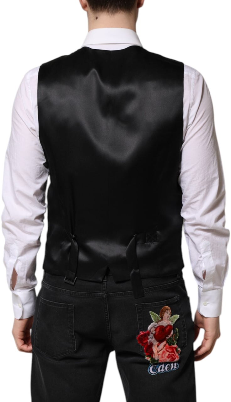 Dolce & Gabbana Black Lurex Dress Formal Men Waistcoat Vest Zwart