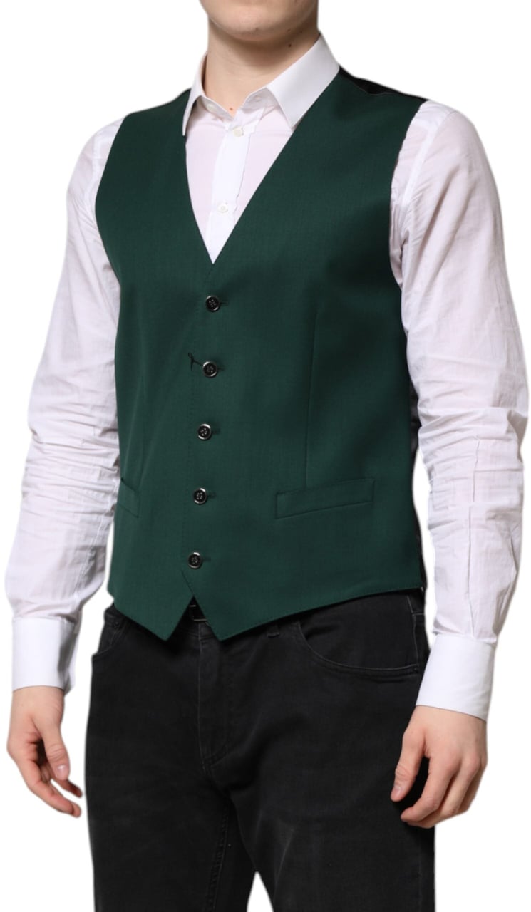 Dolce & Gabbana Green Wool Dress Formal Men Waistcoat Vest Groen