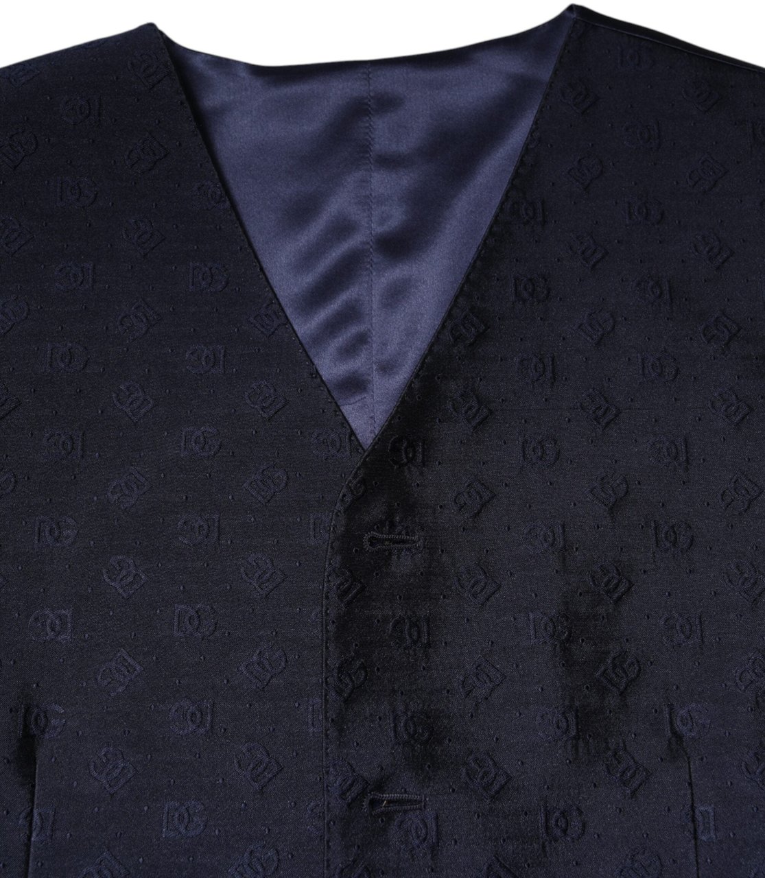 Dolce & Gabbana Dark Blue Logo Wool Formal Men Waistcoat Vest Blauw