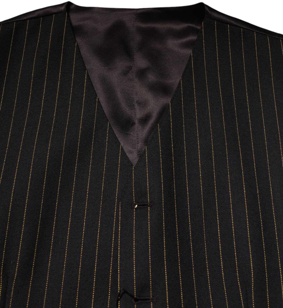 Dolce & Gabbana Black Stripes Wool Formal Men Waistcoat Vest Zwart