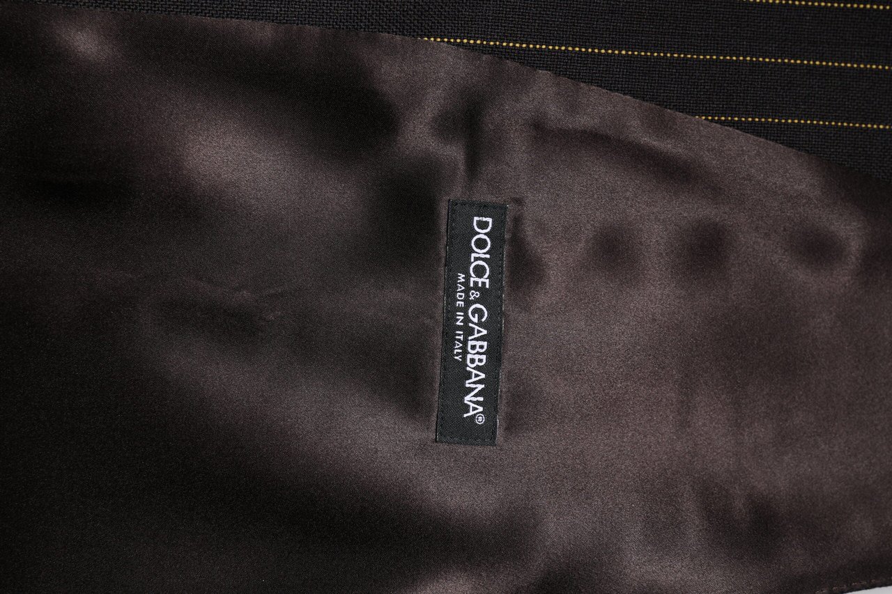 Dolce & Gabbana Black Stripes Wool Formal Men Waistcoat Vest Zwart