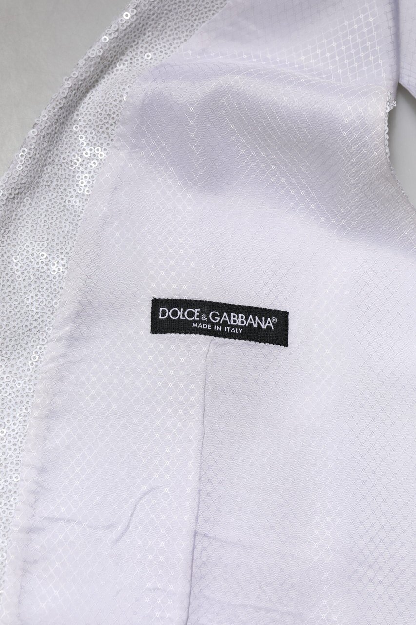 Dolce & Gabbana White Sequined Dress Formal Waistcoat Vest Wit
