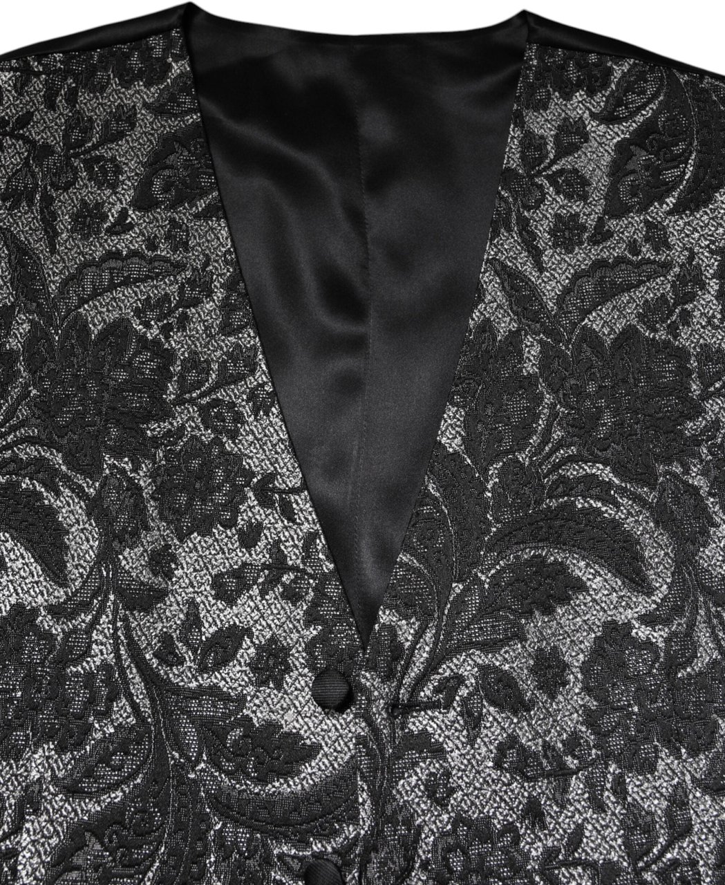 Dolce & Gabbana Black Gray Brocade Formal Men Waistcoat Vest Zwart