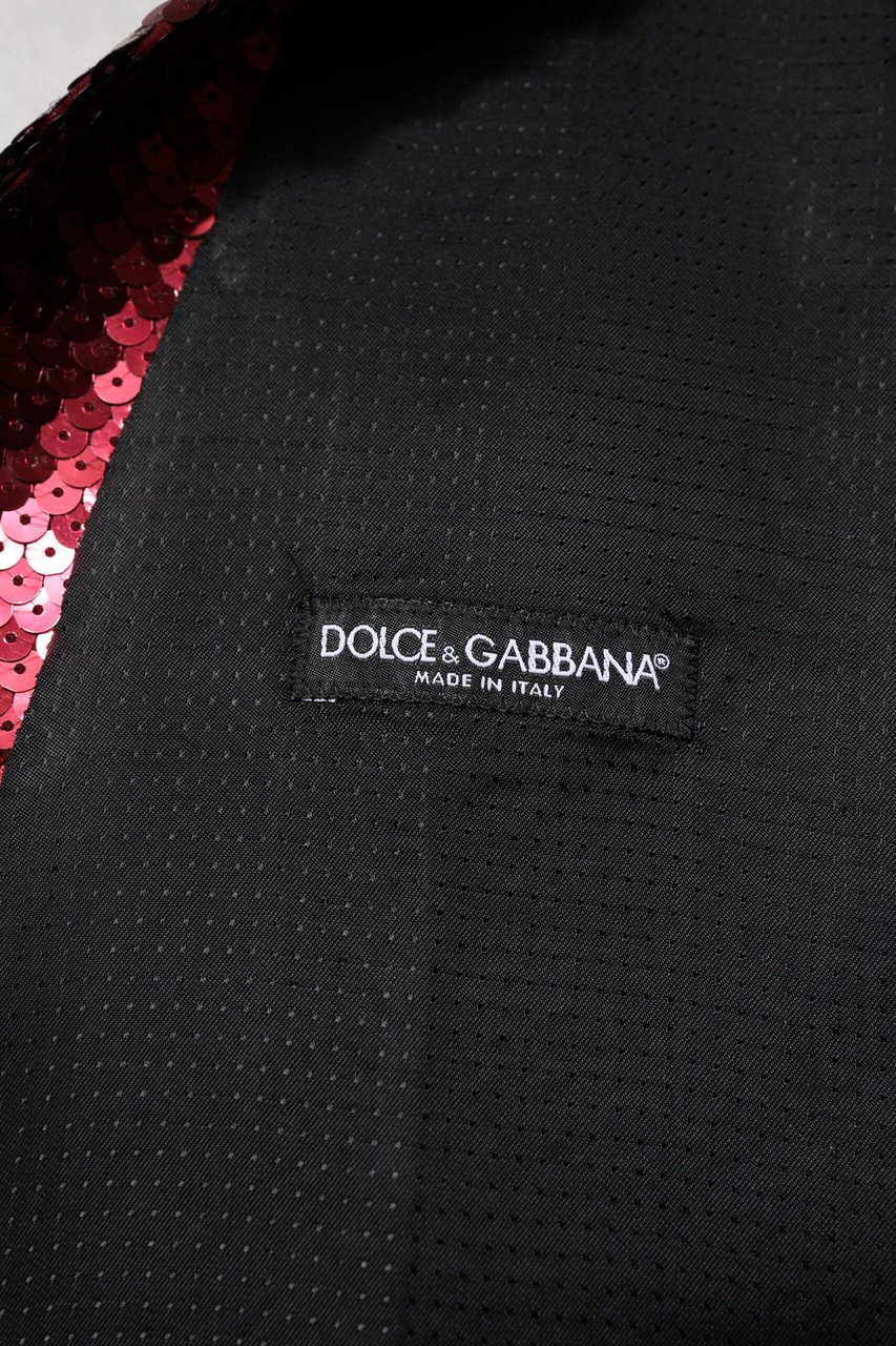 Dolce & Gabbana Red Sequined Dress Formal Men Waistcoat Vest Rood