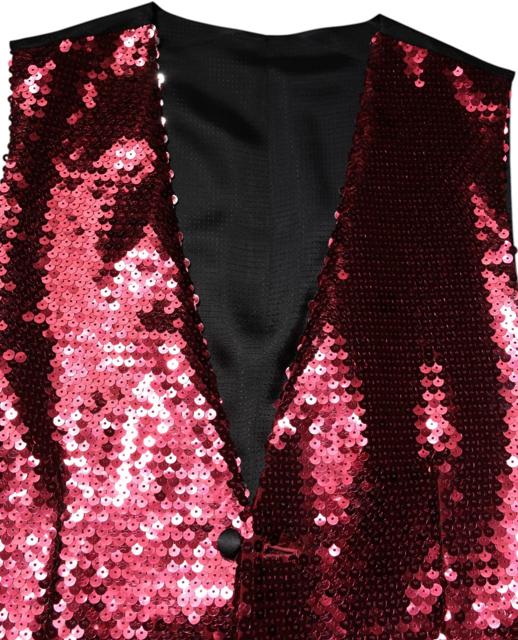 Dolce & Gabbana Red Sequined Dress Formal Men Waistcoat Vest Rood