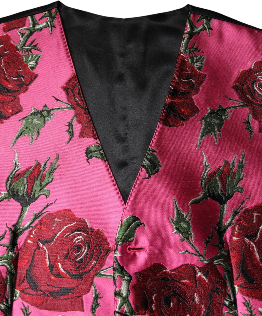Dolce & Gabbana Pink Floral Satin Formal Men Waistcoat Vest Roze
