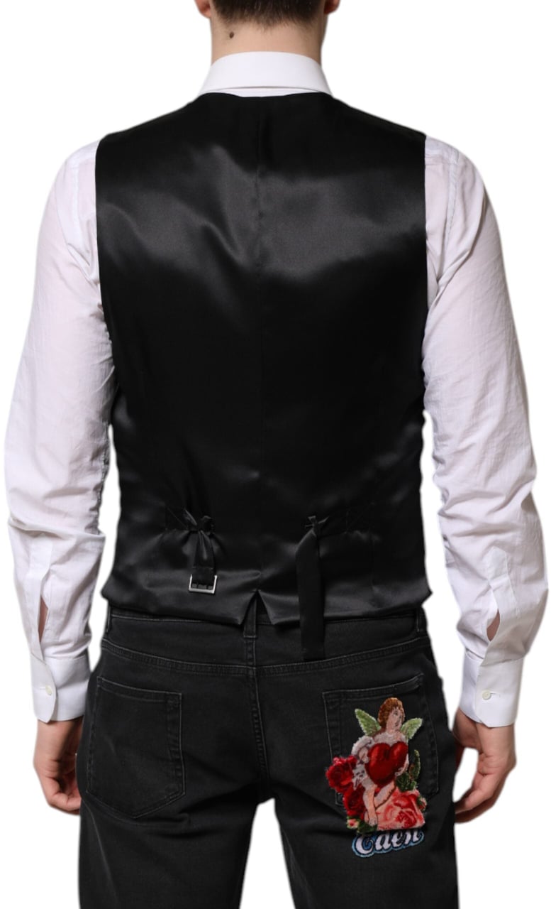 Dolce & Gabbana Red Floral Brocade Formal Men Waistcoat Vest Zwart