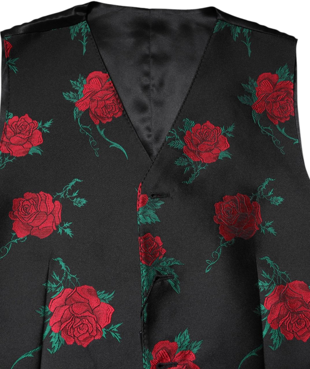 Dolce & Gabbana Red Floral Brocade Formal Men Waistcoat Vest Zwart