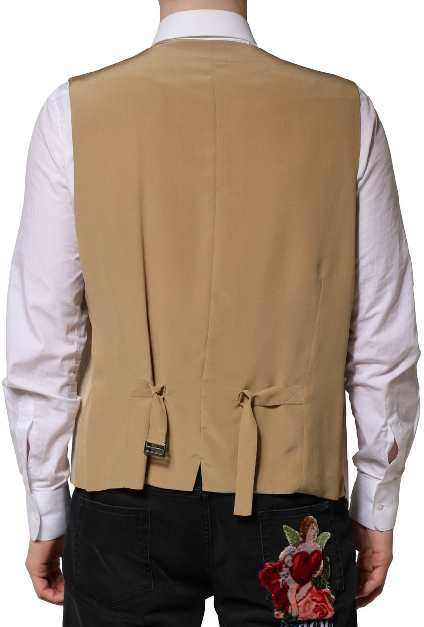 Dolce & Gabbana Beige Linen Dress Formal Men Waistcoat Vest Beige