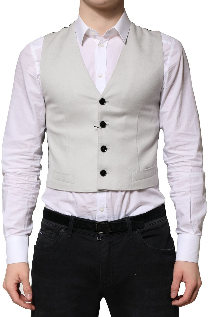 Dolce & Gabbana Gray Wool Dress Formal Men Waistcoat Vest Grijs