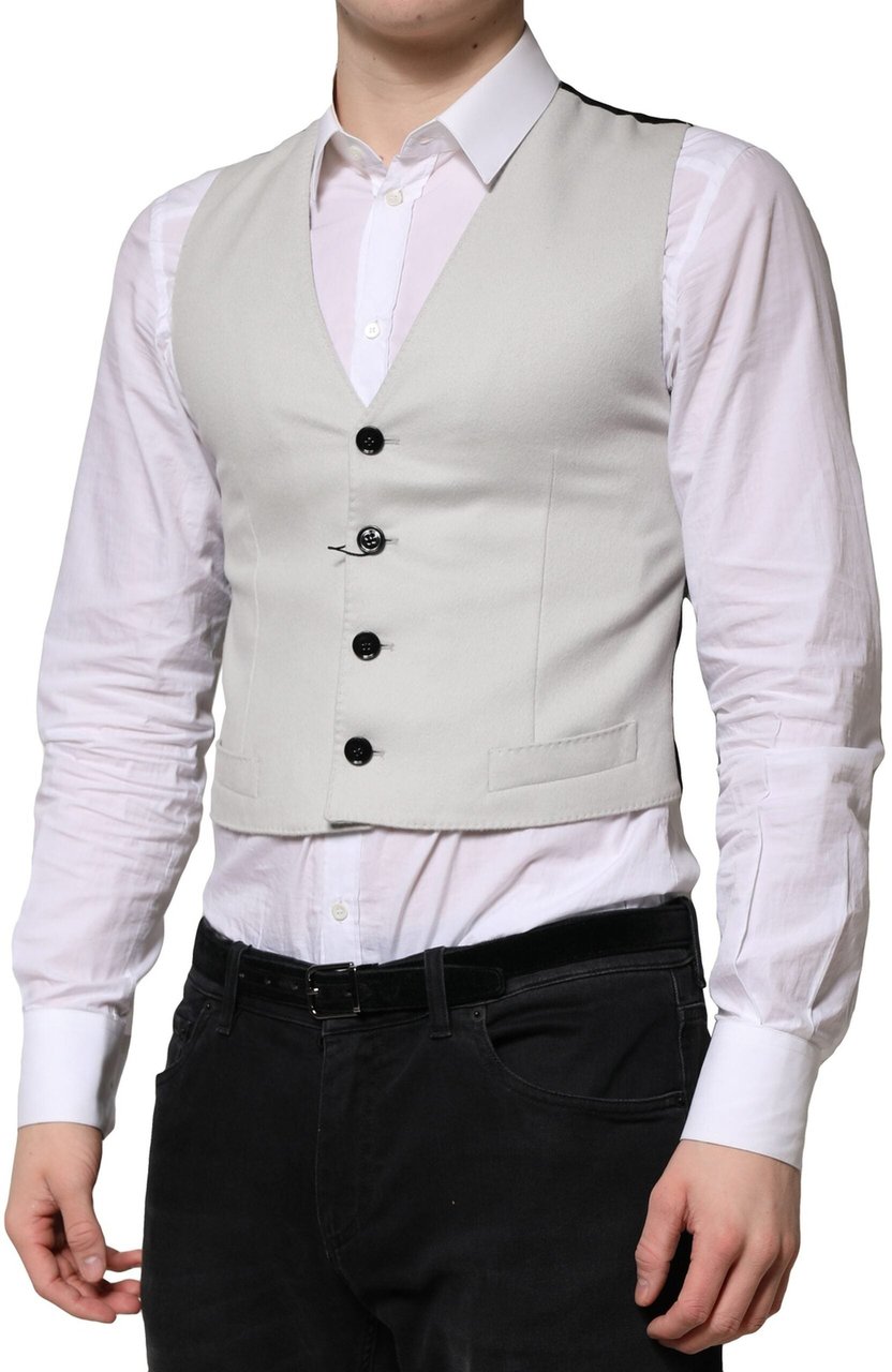 Dolce & Gabbana Gray Wool Dress Formal Men Waistcoat Vest Grijs