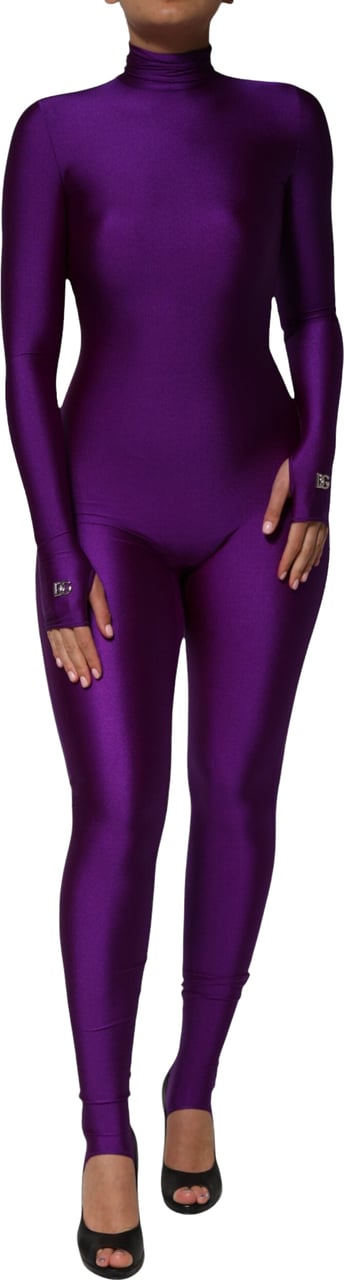 Dolce & Gabbana Purple Nylon Turtleneck Bodycon Jumpsuit Dress Paars