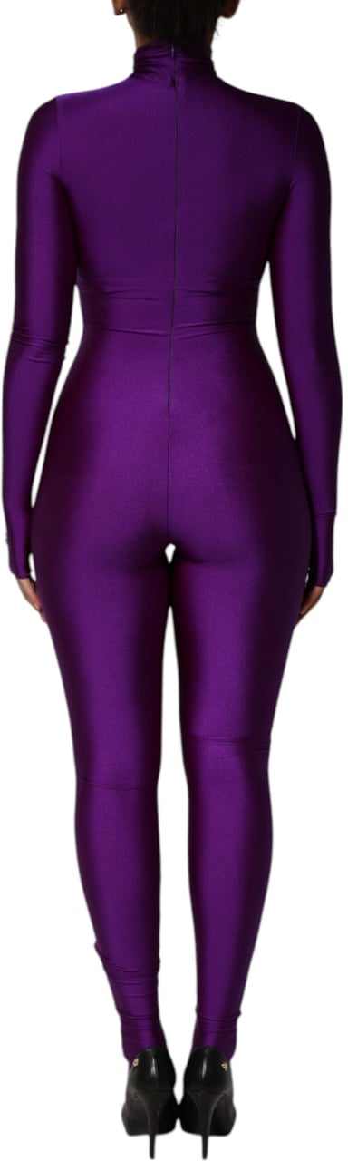 Dolce & Gabbana Purple Nylon Turtleneck Bodycon Jumpsuit Dress Paars