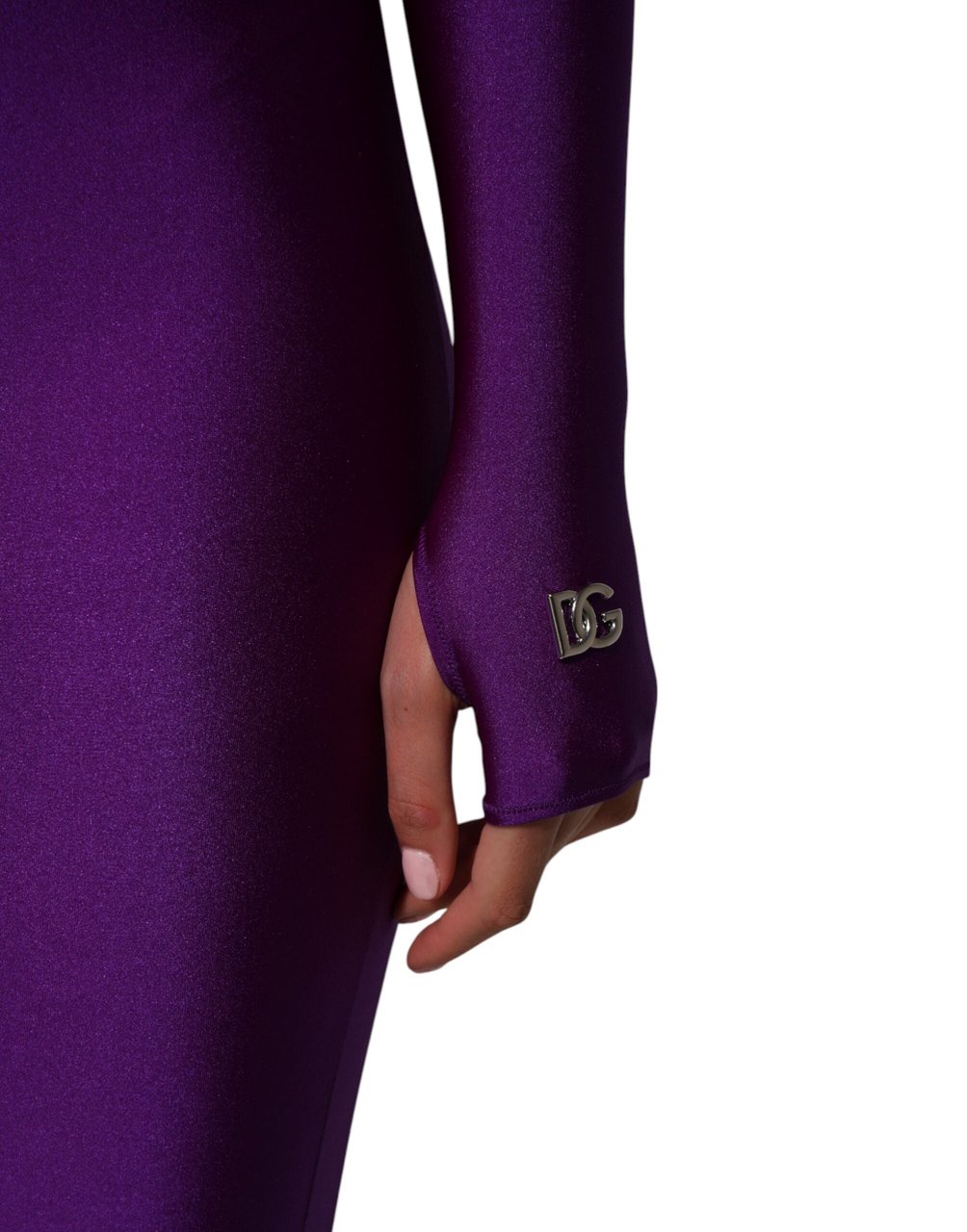 Dolce & Gabbana Purple Nylon Turtleneck Bodycon Jumpsuit Dress Paars