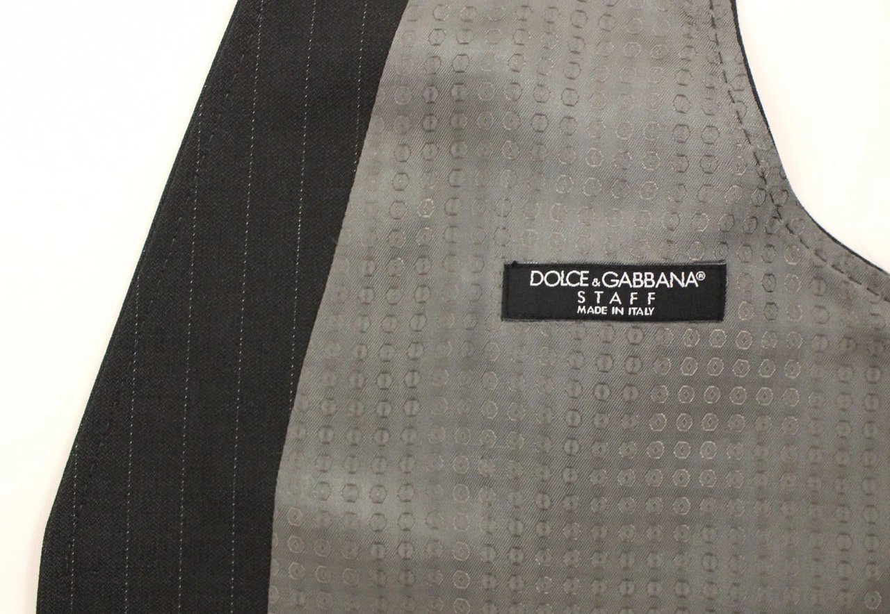 Dolce & Gabbana Gray Striped Formal Dress Gilet Vest Grijs